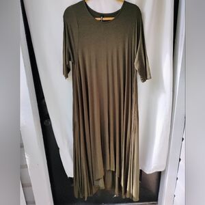 12ami Olive Knit Jersey Loose Fitting Maxi Dress With Uneven Hem